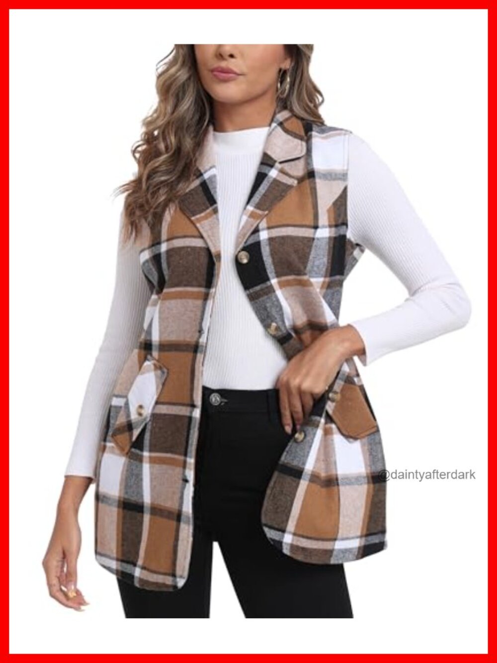 Plaid Flannel Sleeveless Vest Blazer Jacket for Women